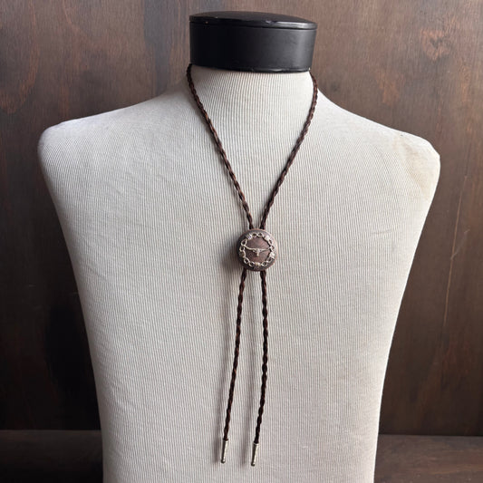 Longhorn Bolo on Brown Braided Tie
