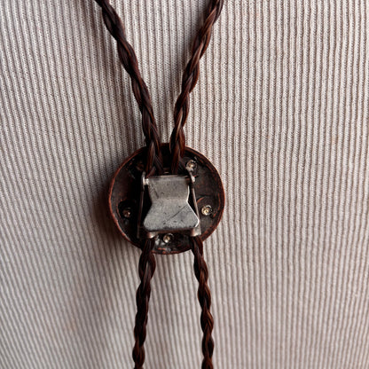 Longhorn Bolo on Brown Braided Tie