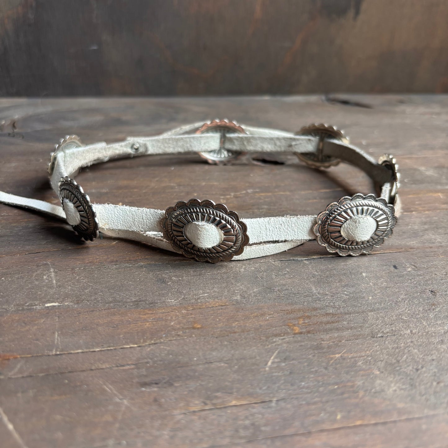 White Leather Concho Hat Band