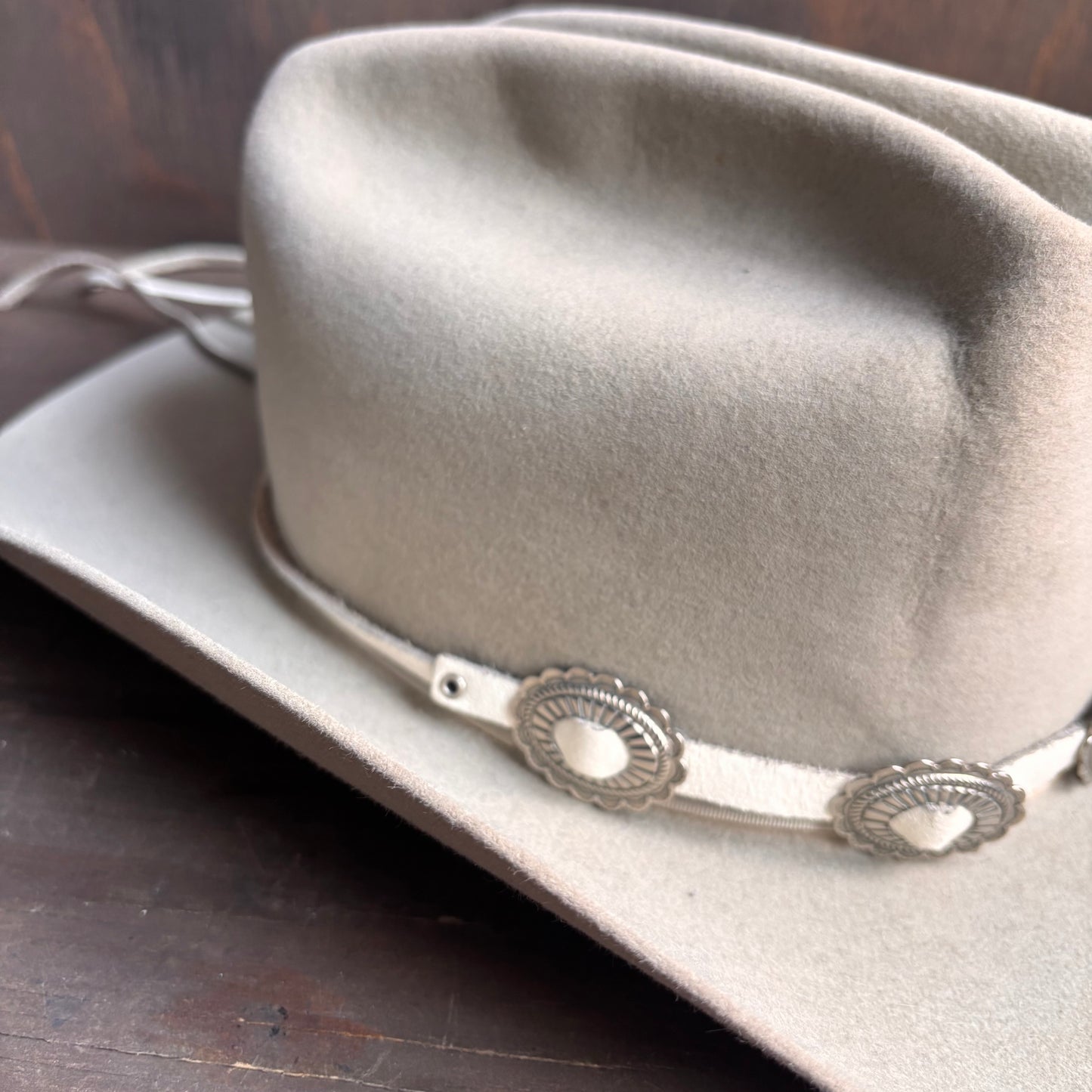 White Leather Concho Hat Band