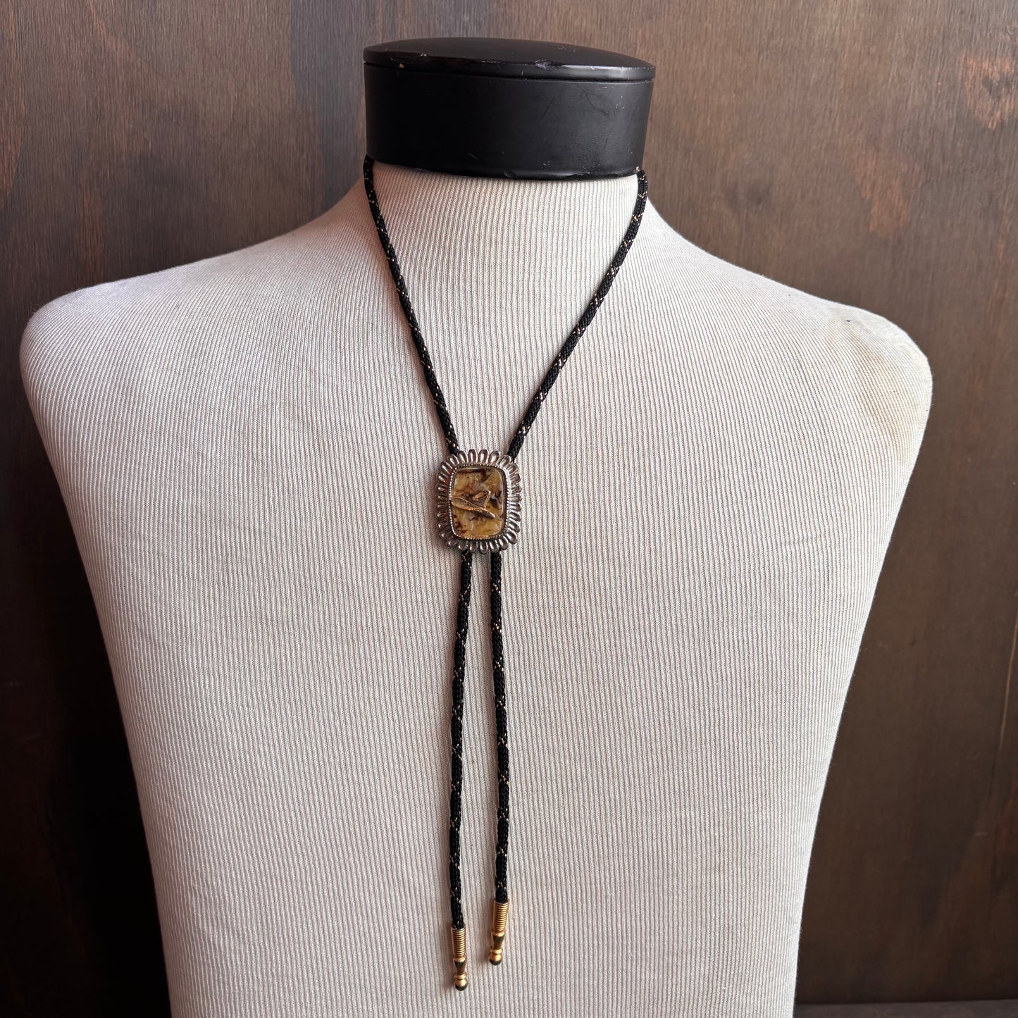 Enamel Cowboy Hat Bolo on Black Tie
