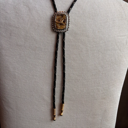 Enamel Cowboy Hat Bolo on Black Tie