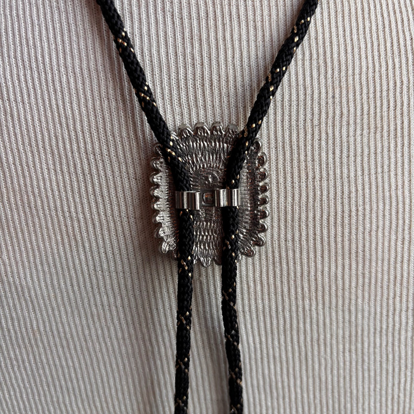 Enamel Cowboy Hat Bolo on Black Tie