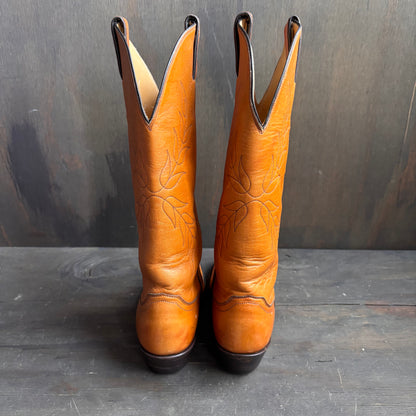 Justin Tan Leather Boots with Floral Stitching