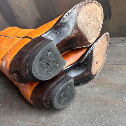 Justin Tan Leather Boots with Floral Stitching
