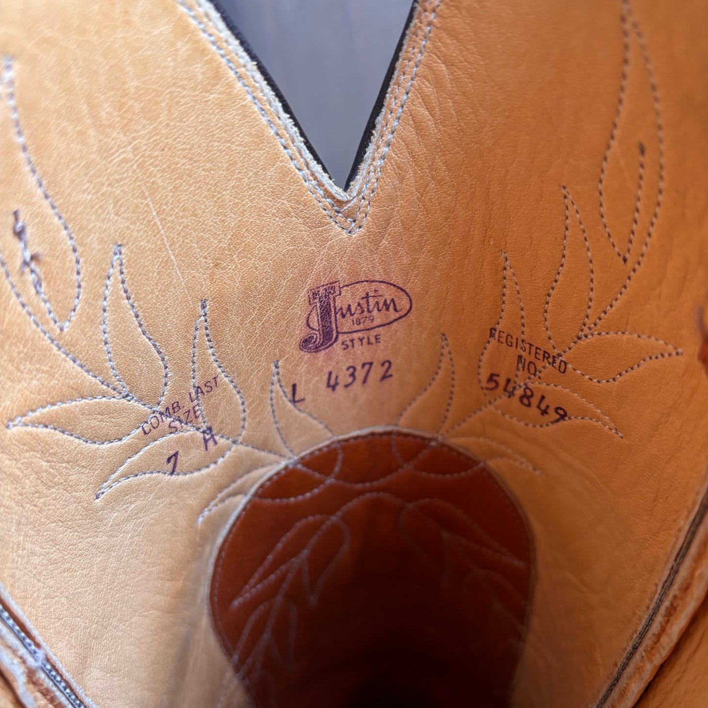Justin Tan Leather Boots with Floral Stitching