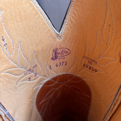 Justin Tan Leather Boots with Floral Stitching