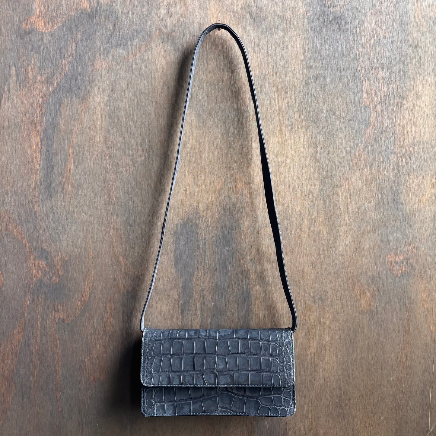 Vintage Navy Leather Flap Shoulder Bag
