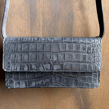 Vintage Navy Leather Flap Shoulder Bag