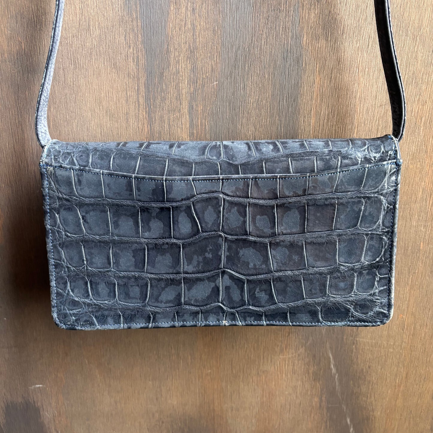 Vintage Navy Leather Flap Shoulder Bag