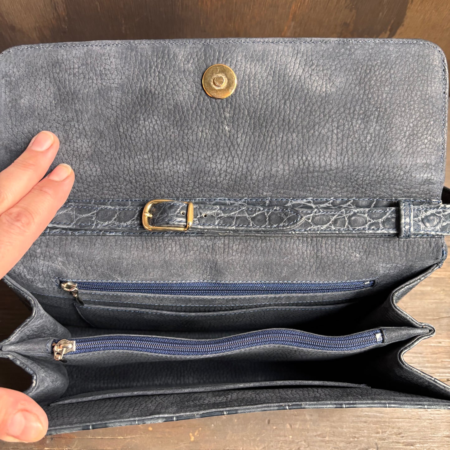 Vintage Navy Leather Flap Shoulder Bag