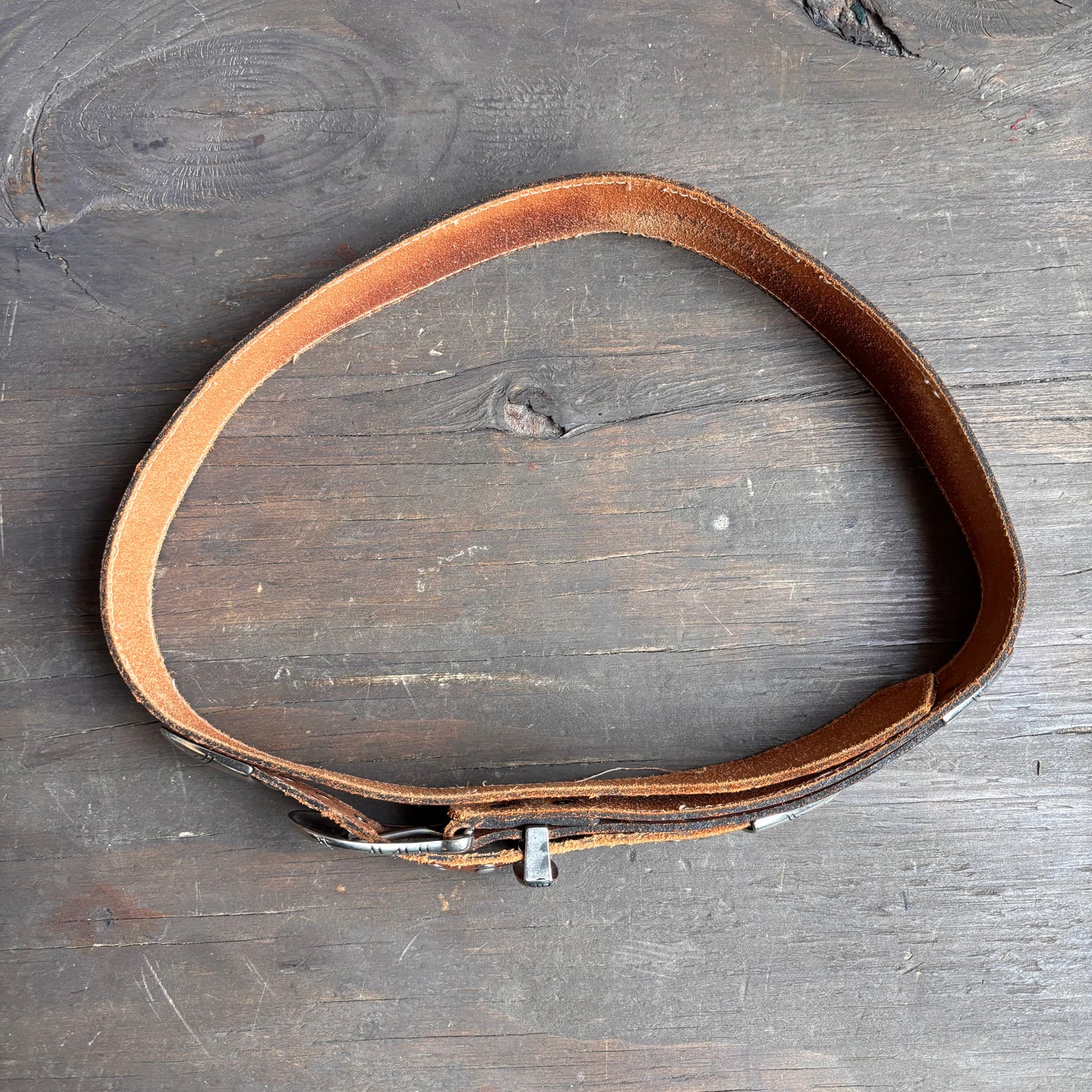 Vintage Tan Leather Belt with Metal Embellishment