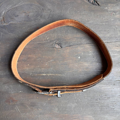 Vintage Tan Leather Belt with Metal Embellishment