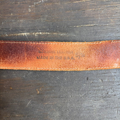 Vintage Tan Leather Belt with Metal Embellishment