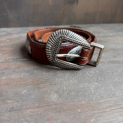 Vintage Brown Leather Belt with Conchos