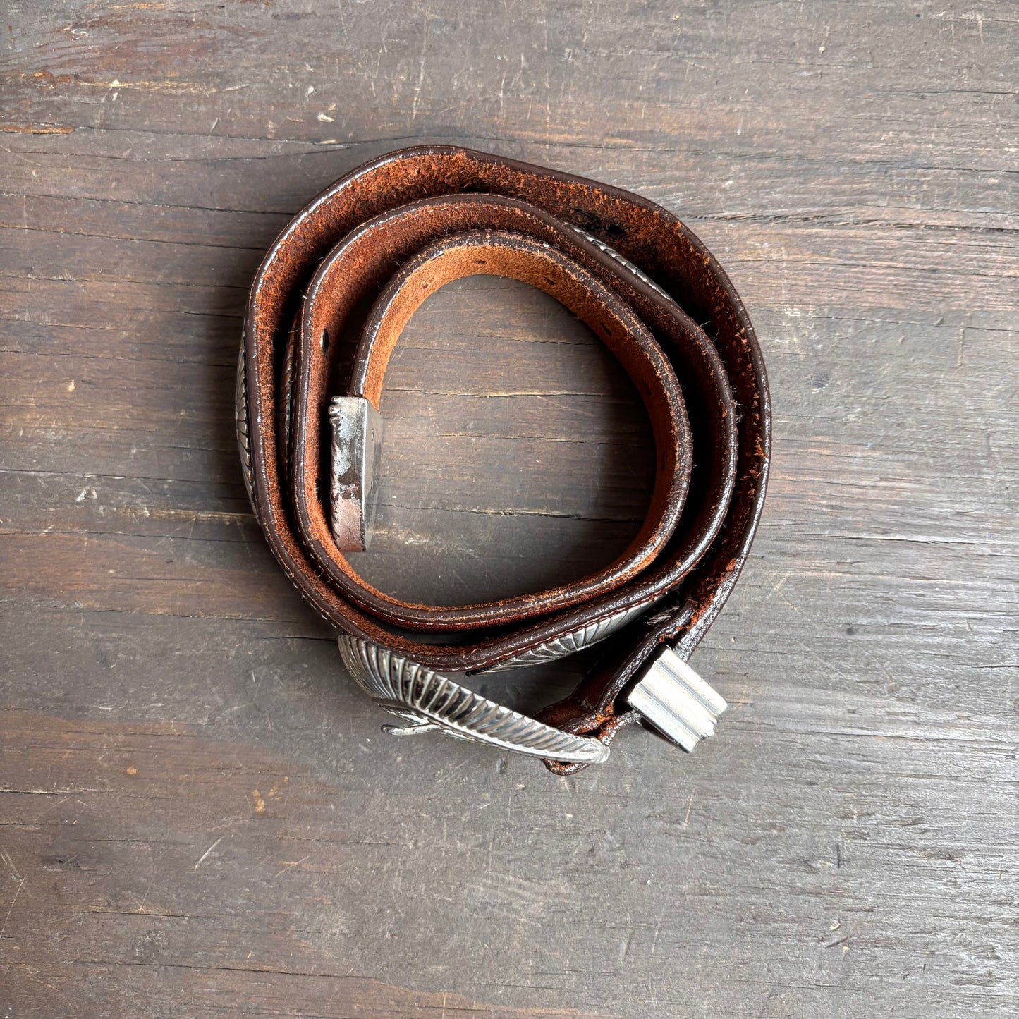 Vintage Brown Leather Belt with Conchos