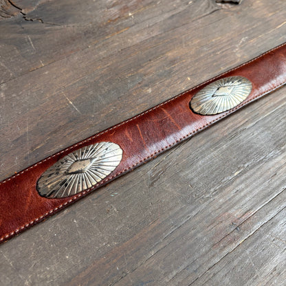Vintage Brown Leather Belt with Conchos