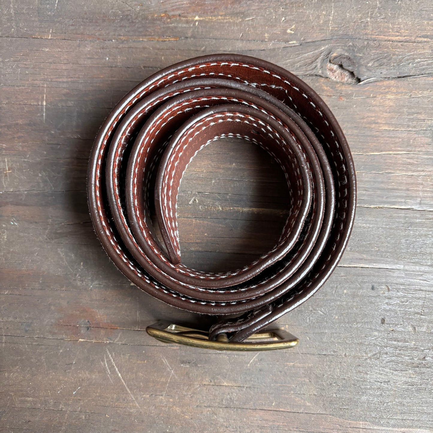 Brown Leather Belt with White Stitching