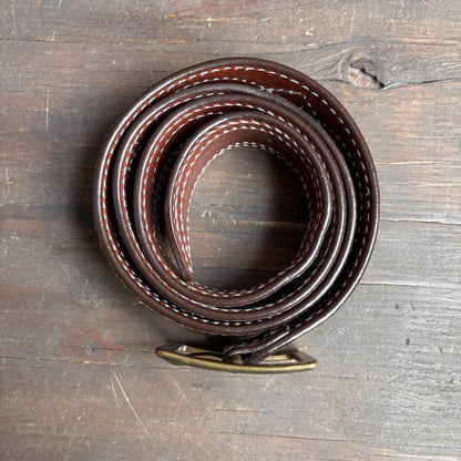 Brown Leather Belt with White Stitching