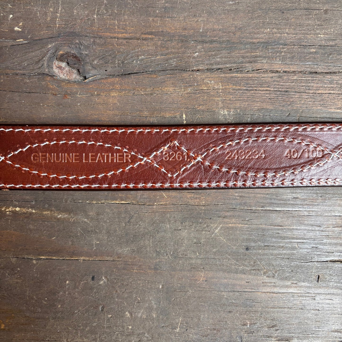 Brown Leather Belt with White Stitching