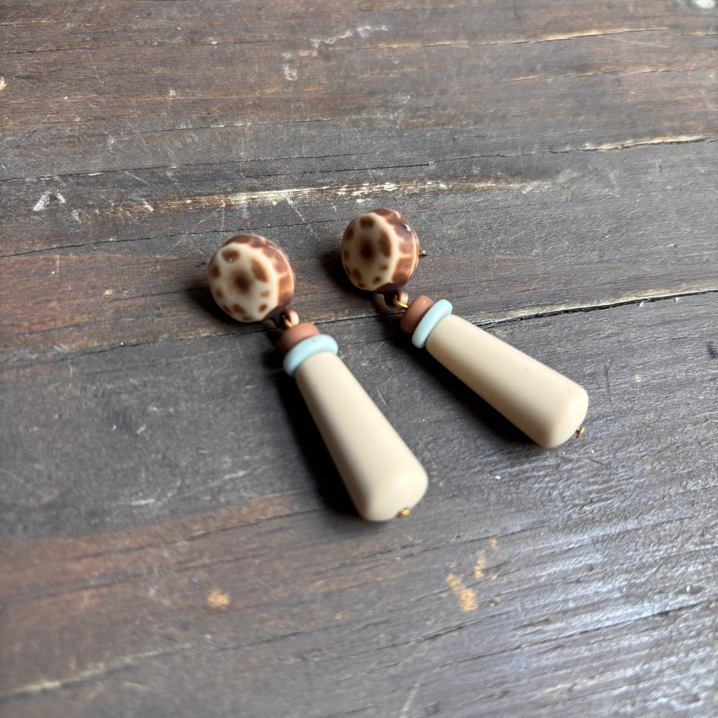 Cream Beaded Dangle Earrings