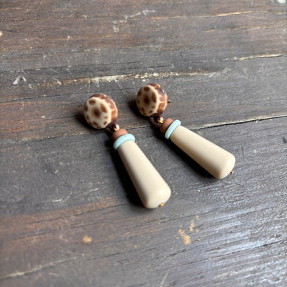 Cream Beaded Dangle Earrings