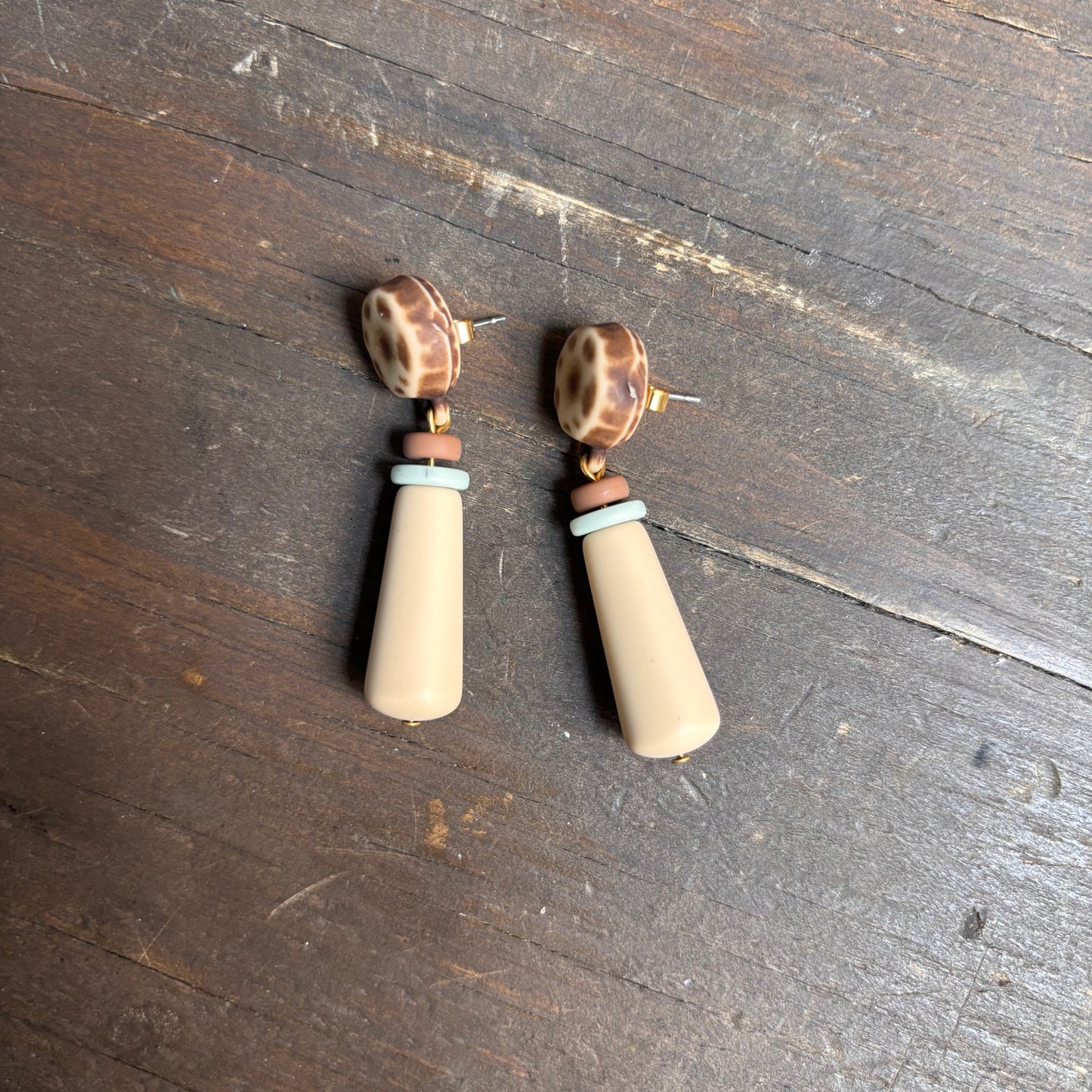 Cream Beaded Dangle Earrings