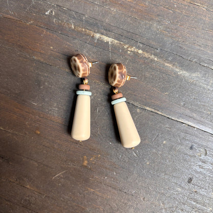 Cream Beaded Dangle Earrings