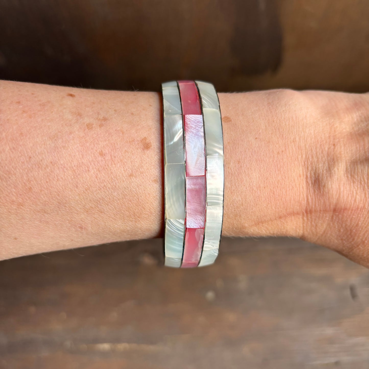 Pink and White Bangle Bracelet