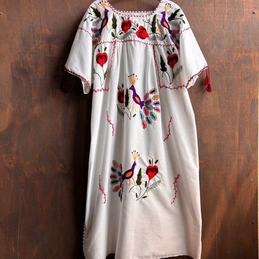White Embroidered Peasant Dress