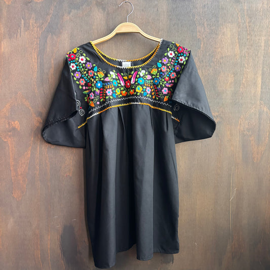 Black Embroidered Peasant Top