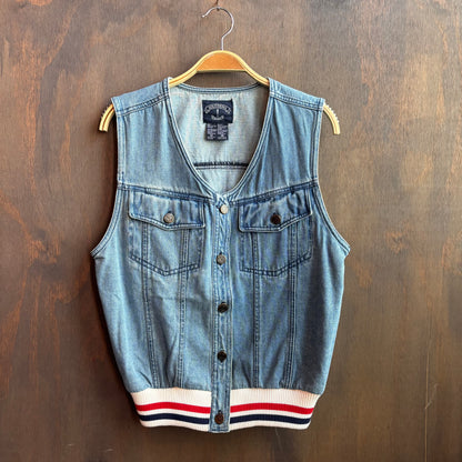 Denim Vest with Knit Trim