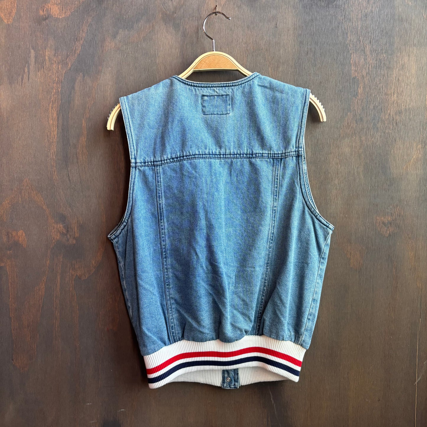 Denim Vest with Knit Trim