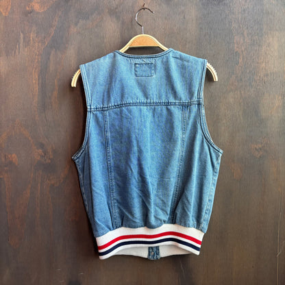 Denim Vest with Knit Trim