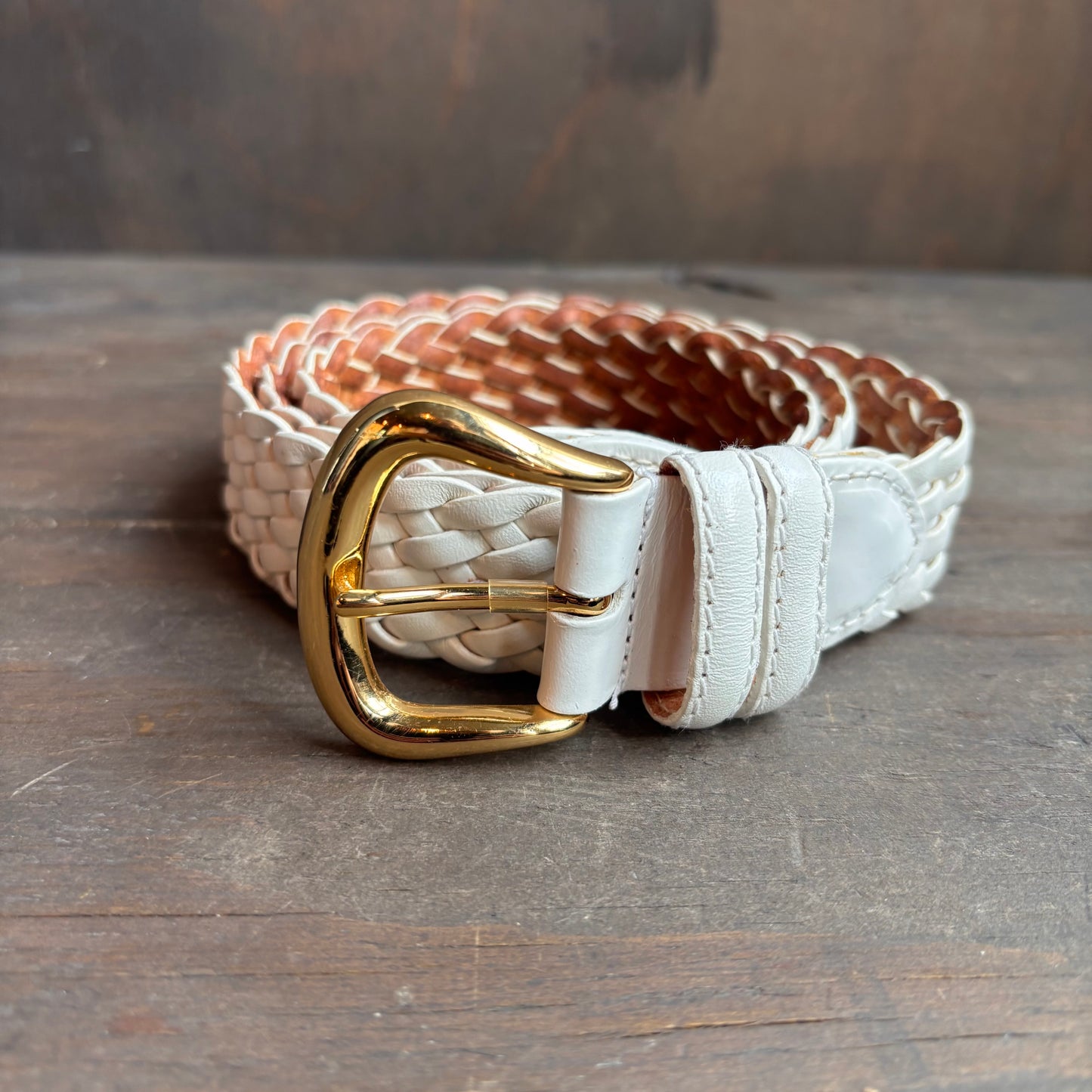 Vintage Talbots White Braided Leather Belt