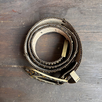 Embellished Leather Belt with Fleur-de-Lis