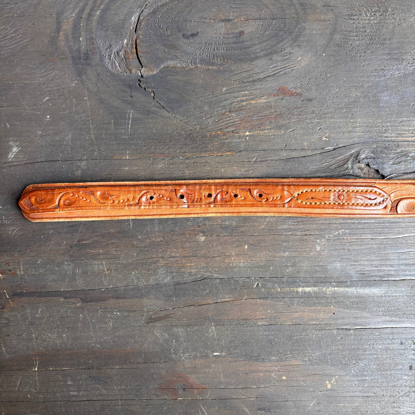 Vintage Tan Tooled Leather Belt