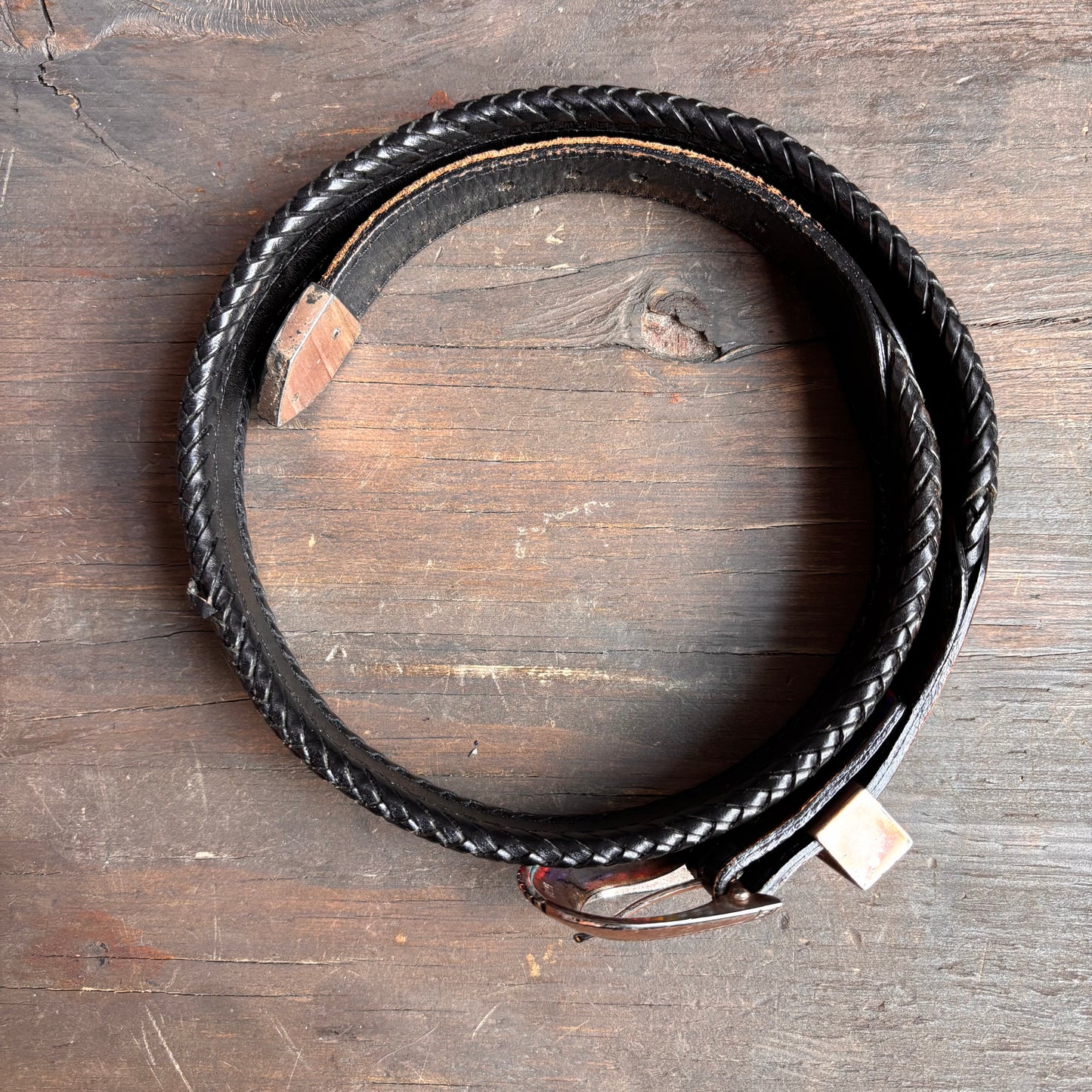 Vintage Black Leather Beaded Belt