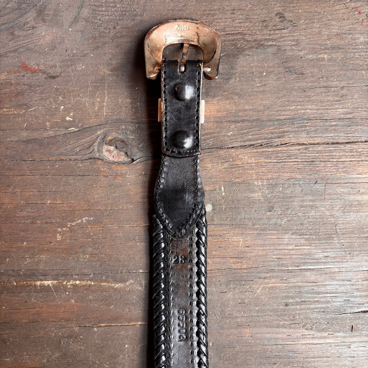 Vintage Black Leather Beaded Belt