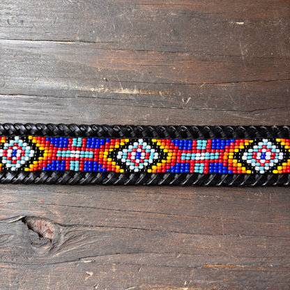 Vintage Black Leather Beaded Belt