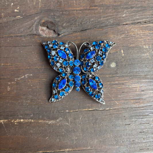 Blue Rhinestone Butterfly Pin