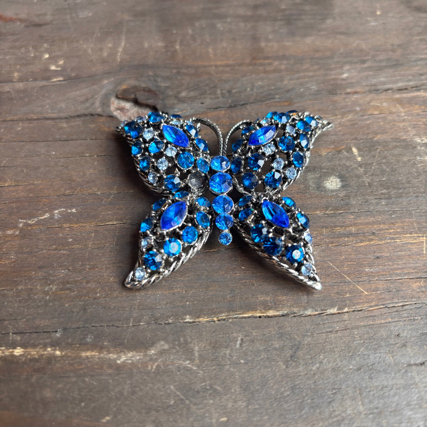 Blue Rhinestone Butterfly Pin