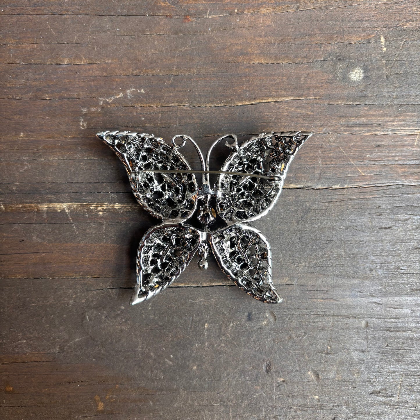 Blue Rhinestone Butterfly Pin