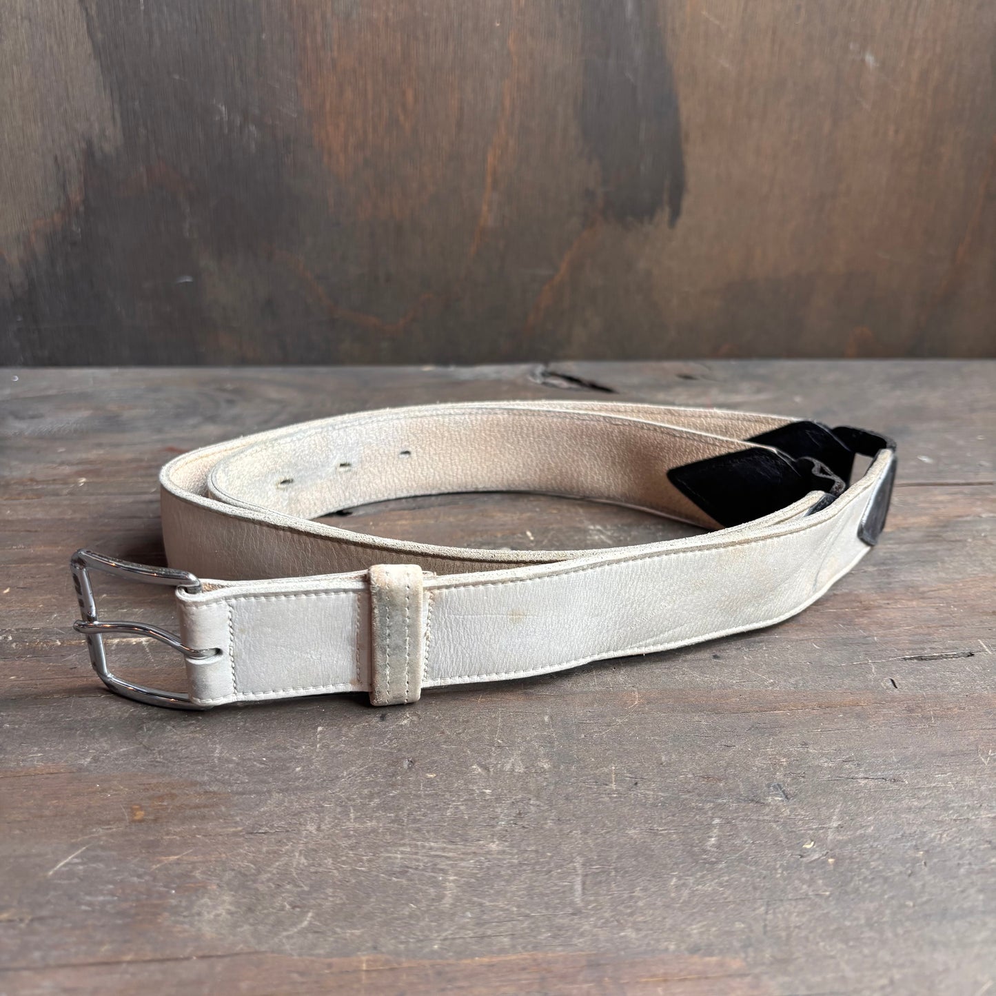 Vintage Beige Leather 3-Piece Belt