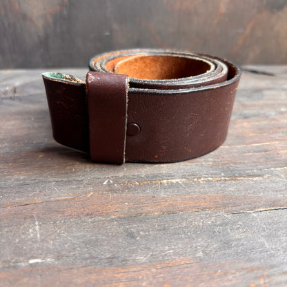 Wide Brown Leather Belt with Perforations