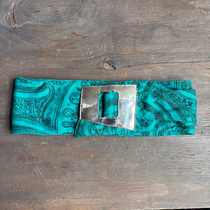 Teal Paisley Belt with Metal Buckle