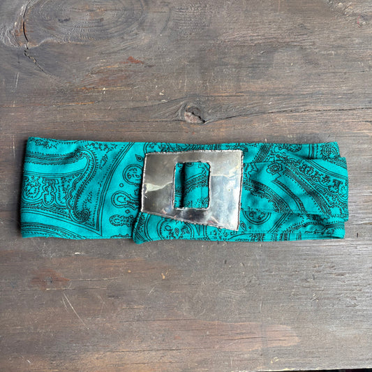 Teal Paisley Belt with Metal Buckle