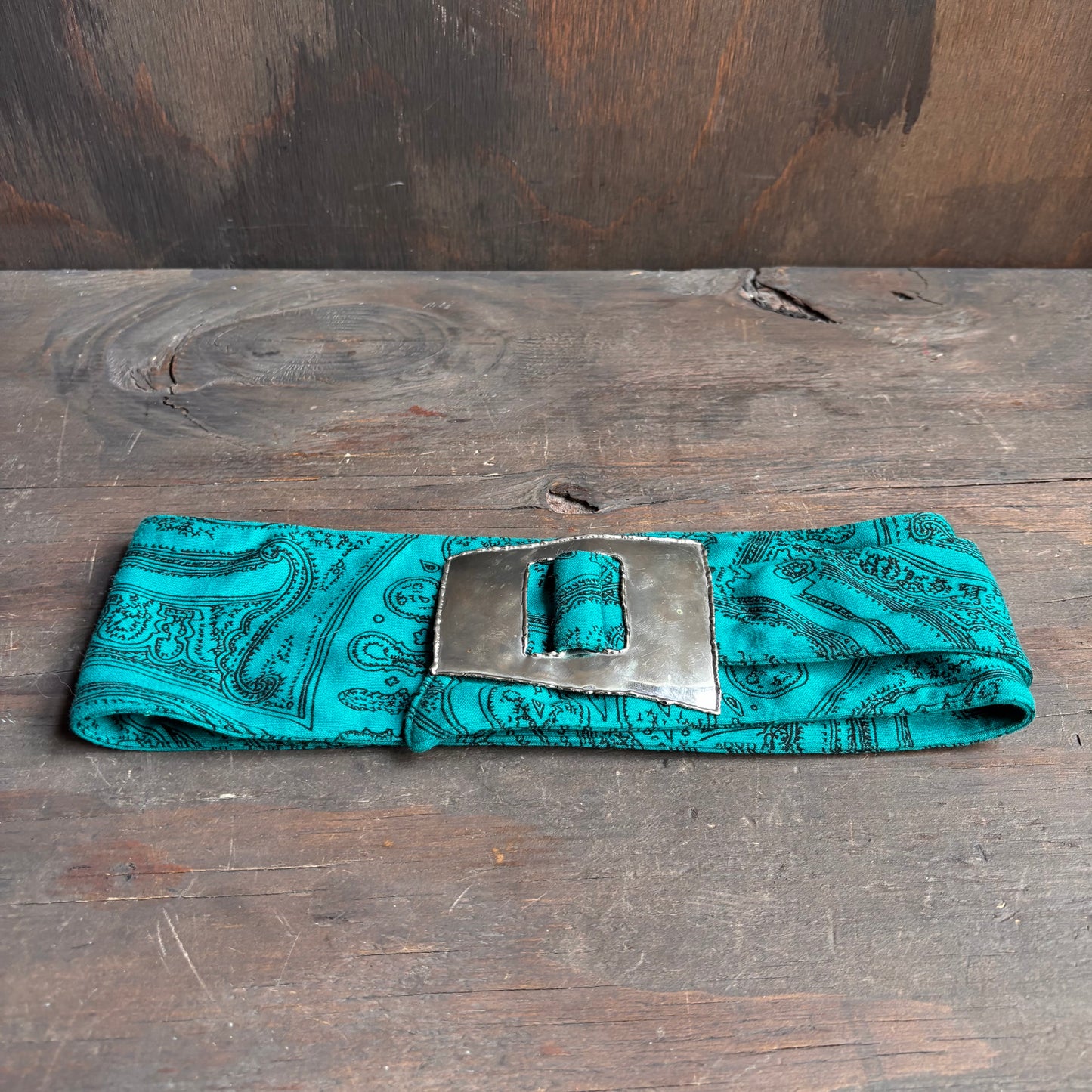 Teal Paisley Belt with Metal Buckle