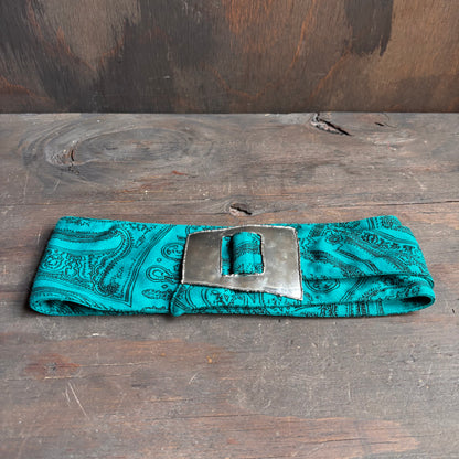 Teal Paisley Belt with Metal Buckle
