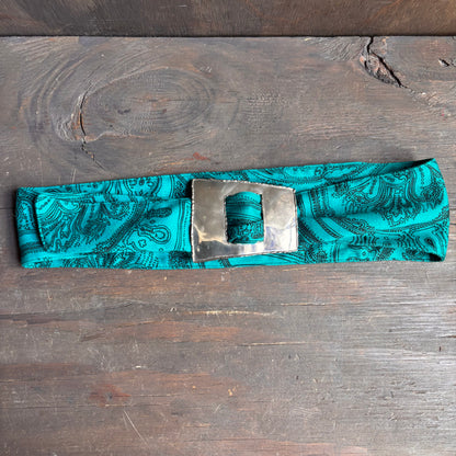 Teal Paisley Belt with Metal Buckle